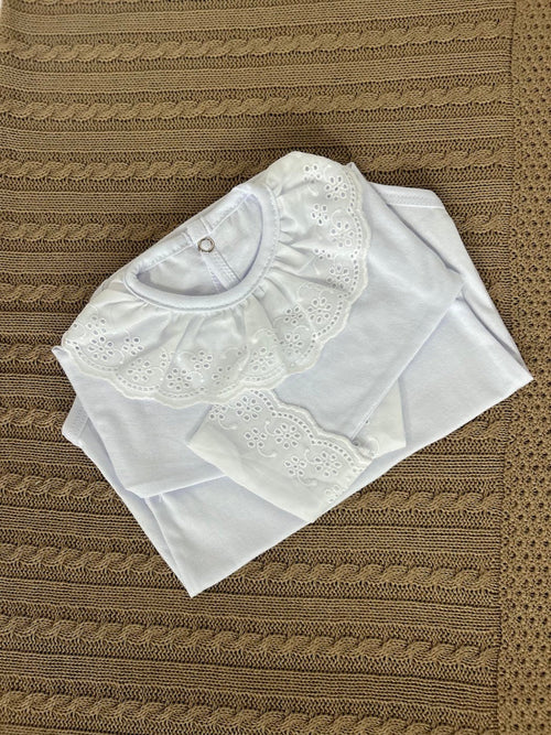 Body de bebê modelo Bordado Inglês, tamanho RN, Mimos Baby Tricot
