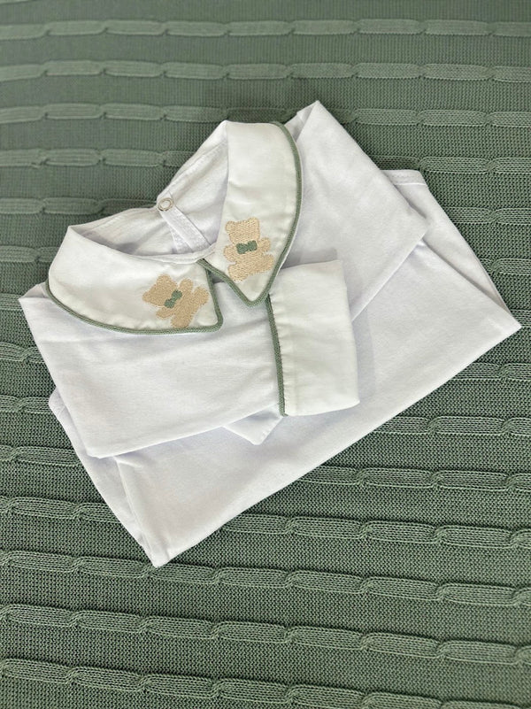 Body de bebê modelo Urso com gravata, tamanho RN, Mimos Baby Tricot