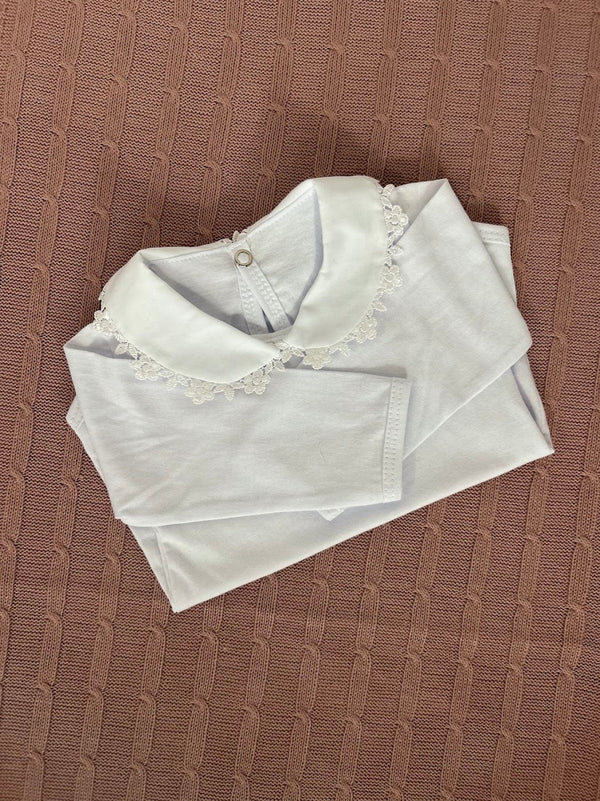Body de bebê modelo Guipir Flor, tamanho RN, Mimos Baby Tricot